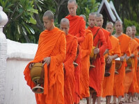 Feeding ceremony for monks in Laos